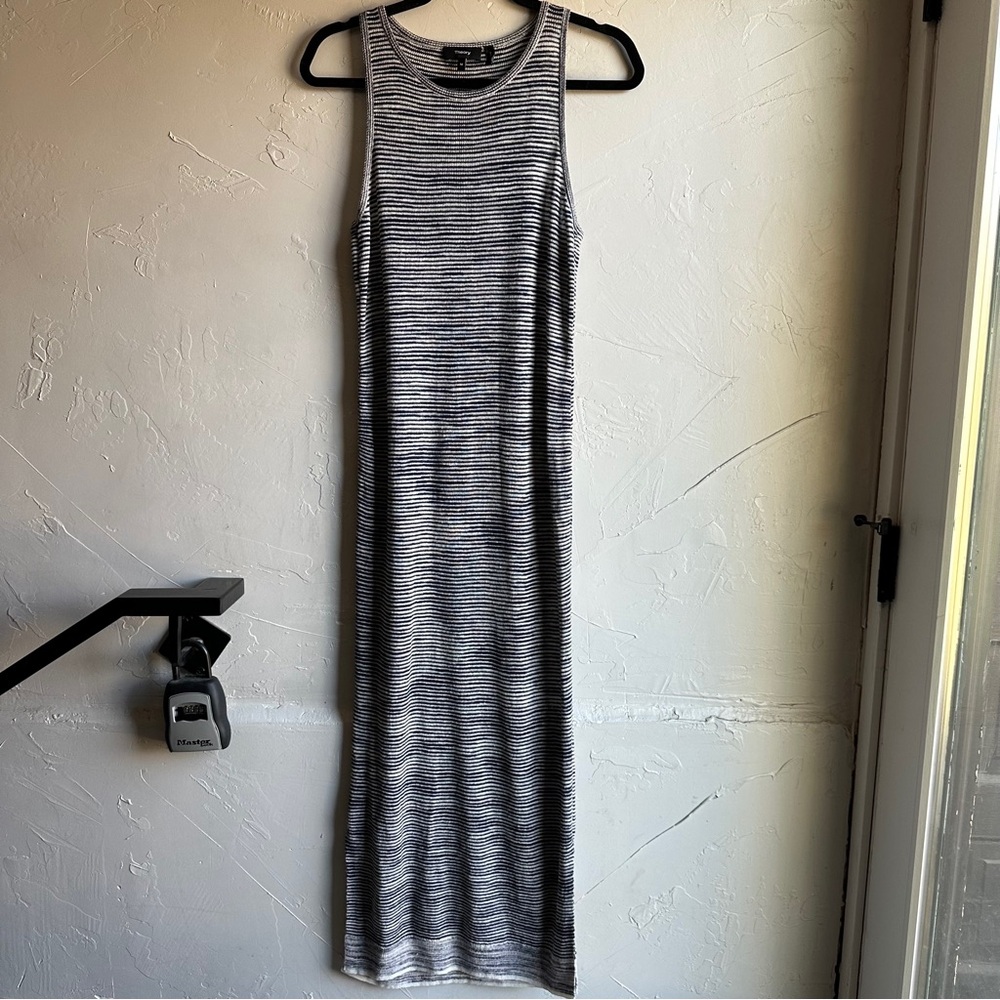 Theory Linen Blend Striped Maxi Dress Minimalist‎ Coastal Chic Modern Sz M